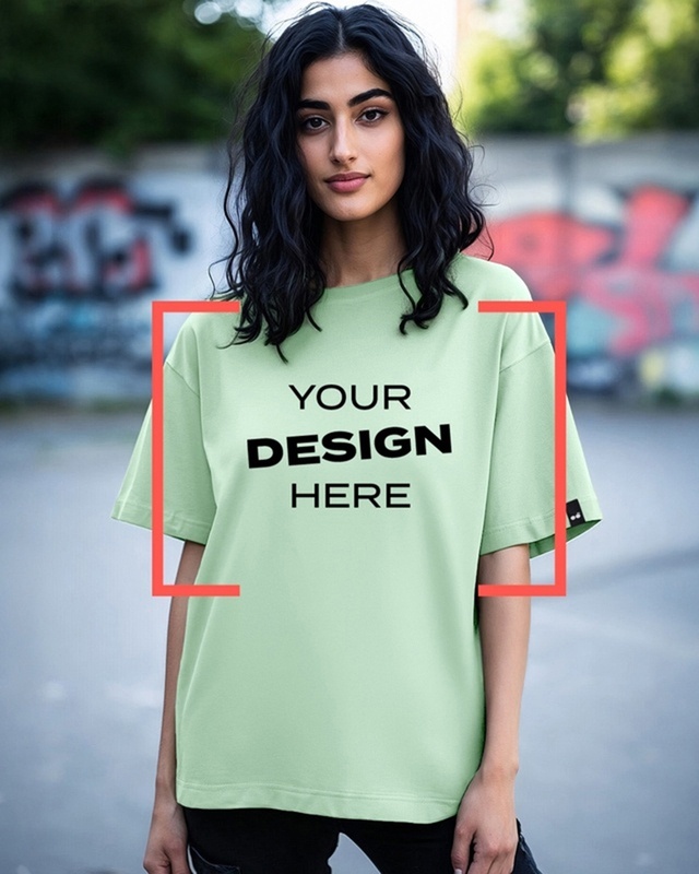 Shop Women's Green Oversized Customizable T-shirt-Front