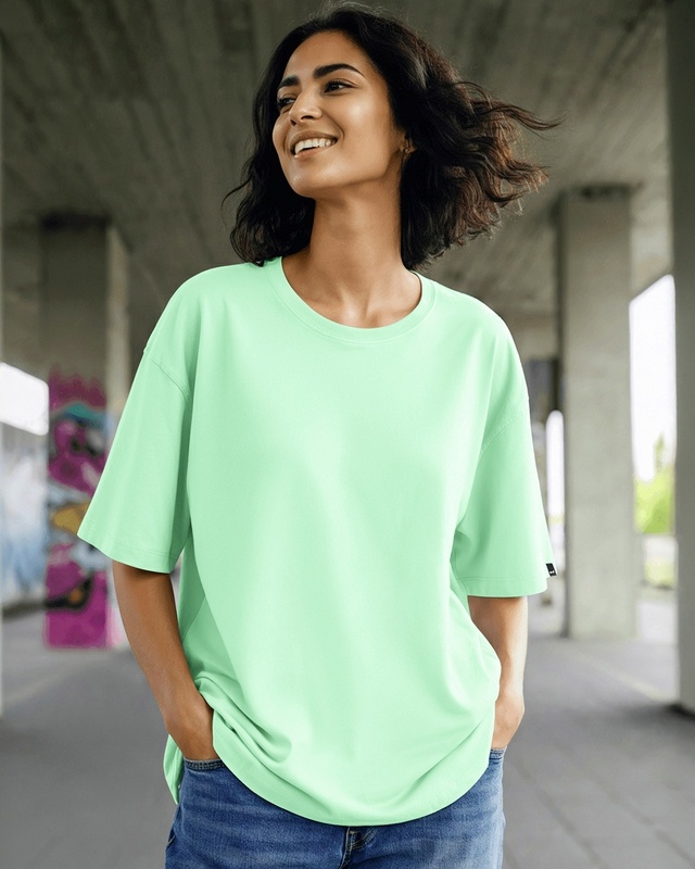 Shop Women's Green Oversized Fit T-shirt-Front