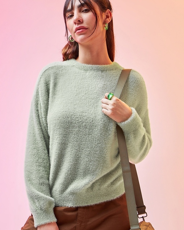 Shop Women's Green Oversized Flatknit Sweater-Front