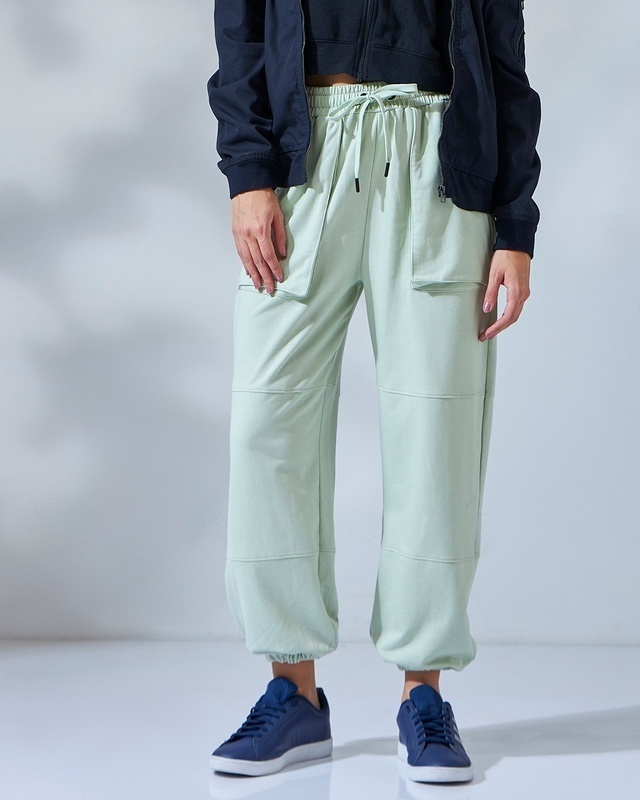 Shop Women's Green Oversized Joggers-Front