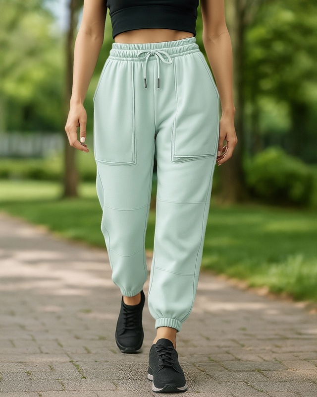Shop Women's Green Oversized Joggers-Front