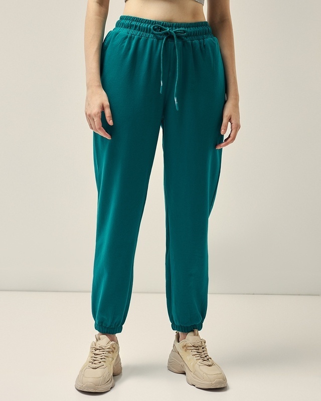 Shop Women's Green Oversized Joggers-Front