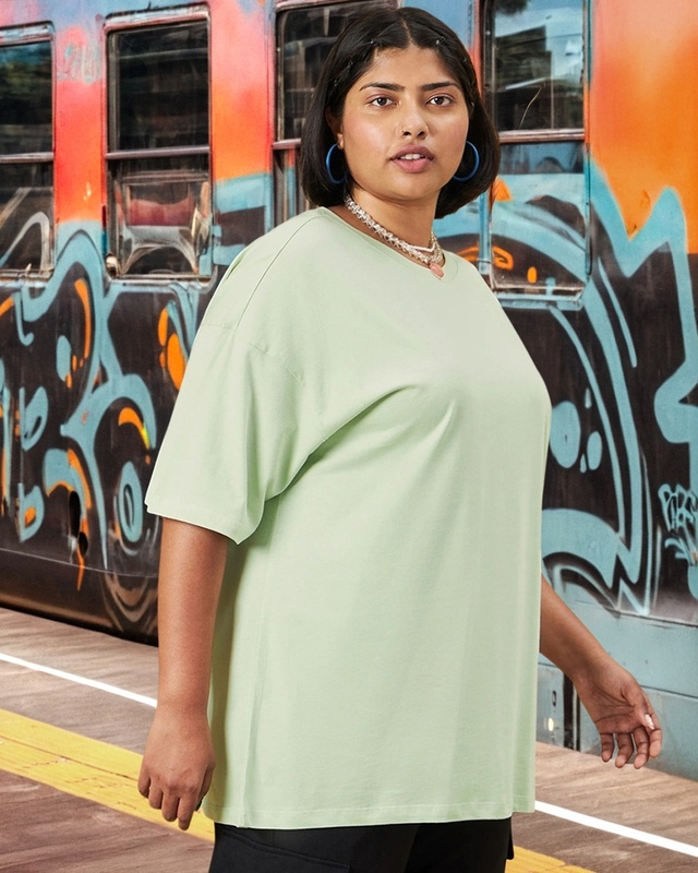 Shop Women's Green Oversized Plus Size T-shirt-Front