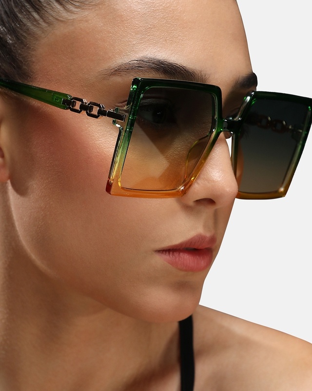 Shop Women's Green Oversized Polarised Lens Sunglasses-Front