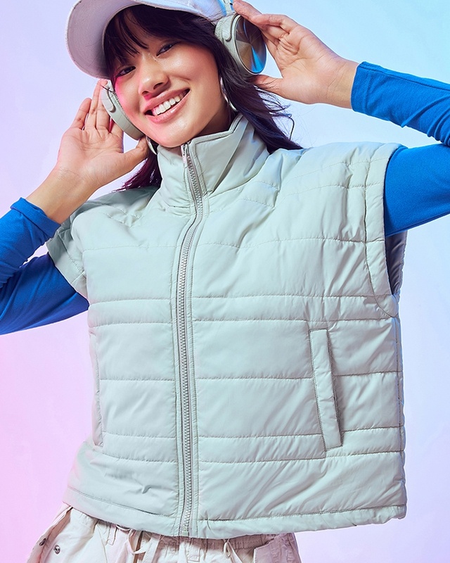 Shop Women's Green Oversized Puffer Jacket-Front