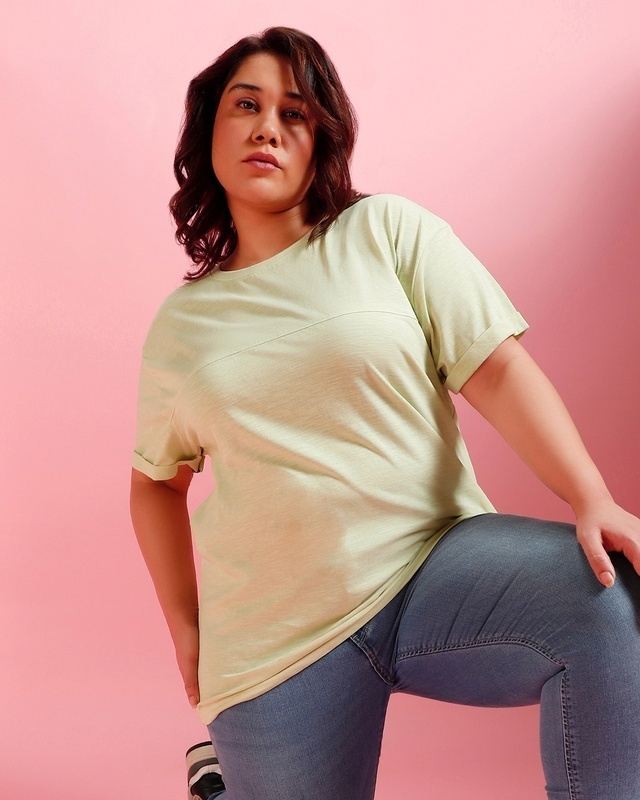 Shop Women's Green Plus Size Boyfriend T-shirt-Front