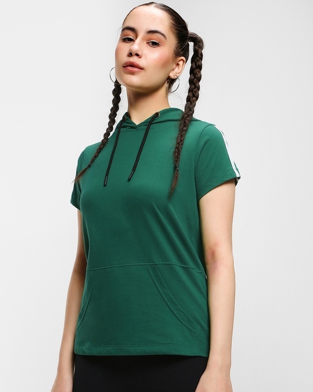 Shop Women's Green Slim Fit Hoodie T-shirt-Front