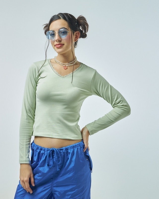 Shop Women's Green Slim Fit Short Top-Front