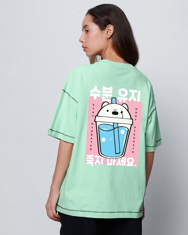 Shop Women's Green Stay Hydrated Graphic Printed Oversized T-shirt-Front