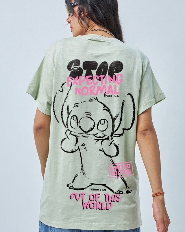 Shop Women's Green Stop Expecting Graphic Printed Boyfriend T-shirt-Front