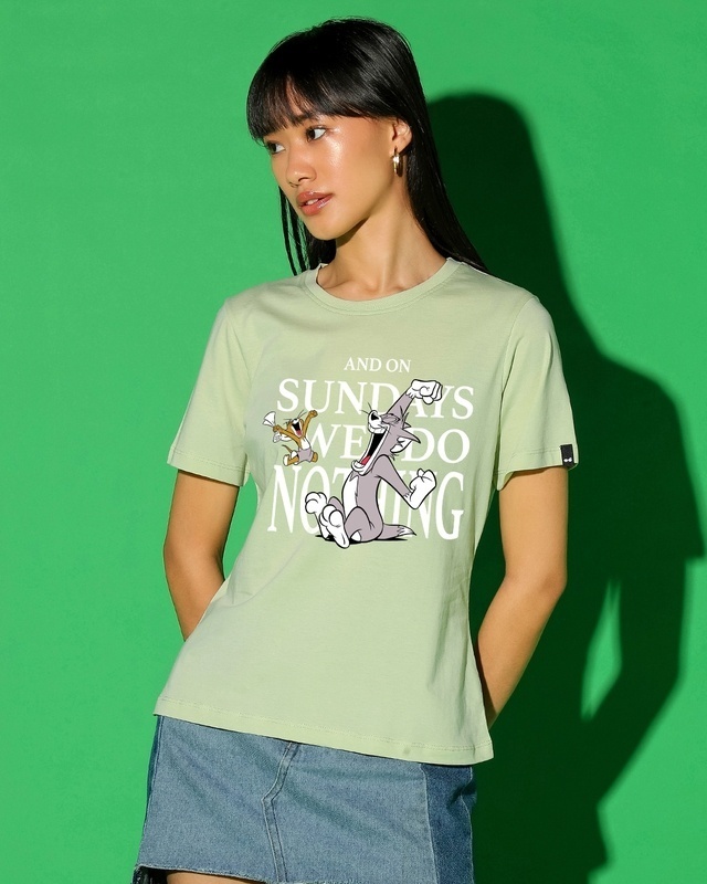 Shop Women's Green Sundays We Do Nothing Graphic Printed T-shirt-Front