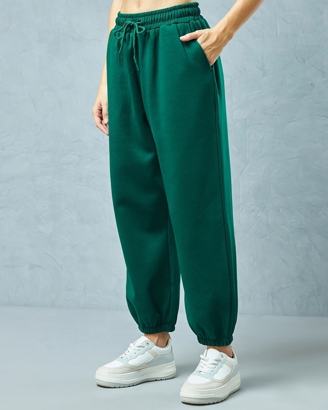 Shop Women's Green Super Loose Fit Joggers-Front