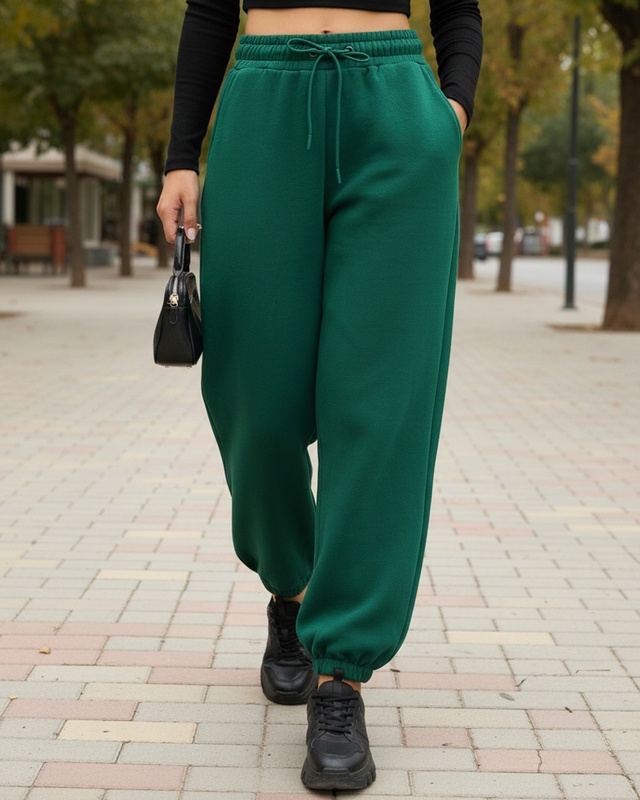 Women's Green Super Loose Fit Joggers-Front Bewakoof Shop Women's Green Super Loose Fit Joggers-Front