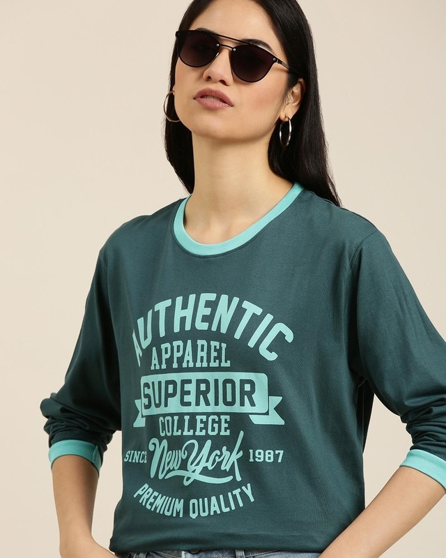 Shop Women's Green Superior Typography Oversized T-shirt-Front