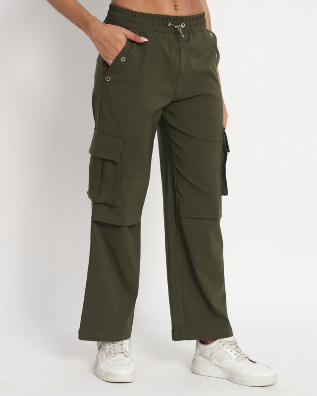Shop Women's Green Tapered Fit Cargo Pants-Front