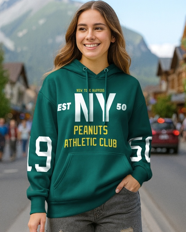 Shop Women's Green Typography Oversized Hoodies-Front
