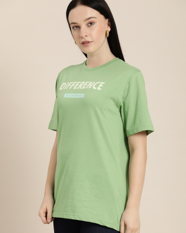 Shop Women's Green Typography Oversized T-shirt-Front
