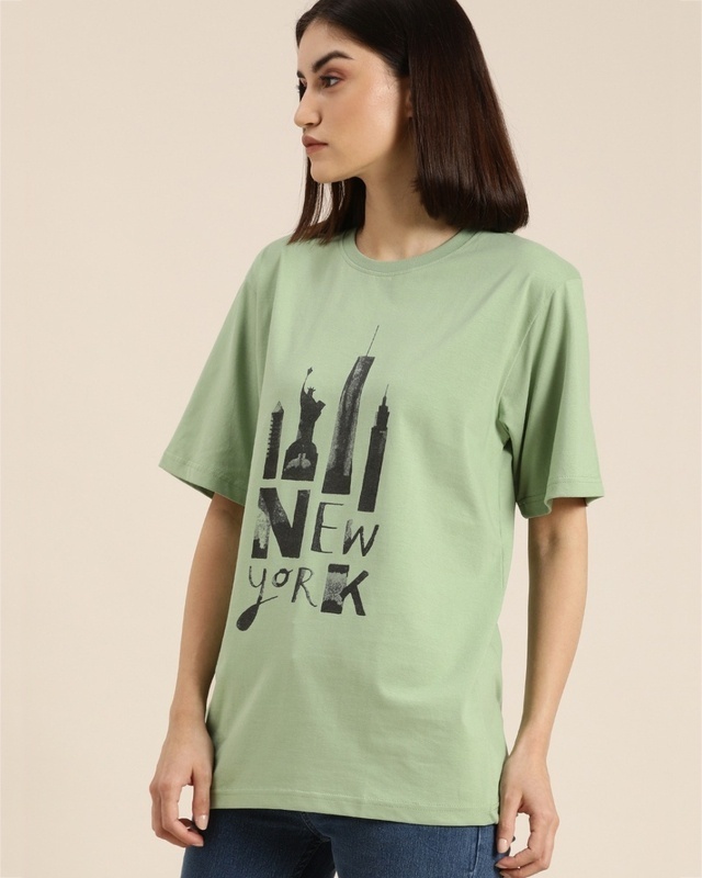 Shop Women's Green Typography Oversized T-shirt-Front