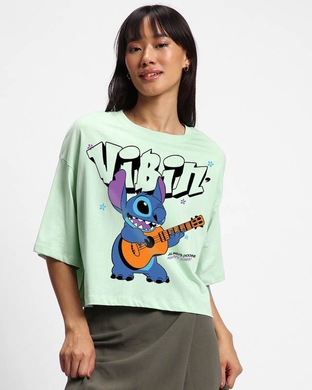 Shop Women's Green Vibin Graphic Printed Short Top-Front