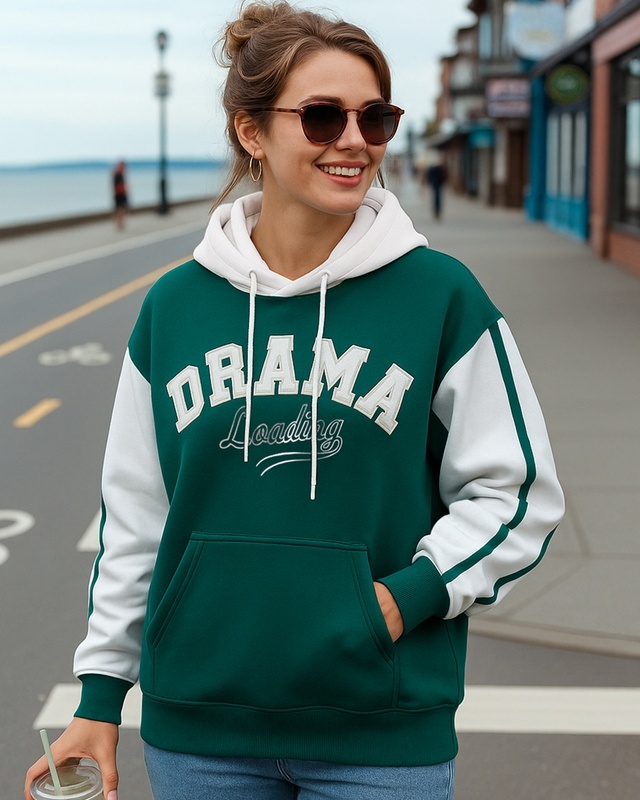 Shop Women's Green & White Typography Oversized Hoodies-Front