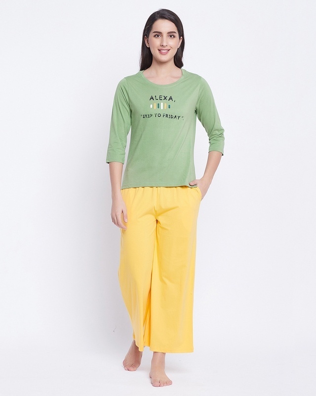 Shop Women's Green & Yellow Alexa Printed Nightsuit-Front