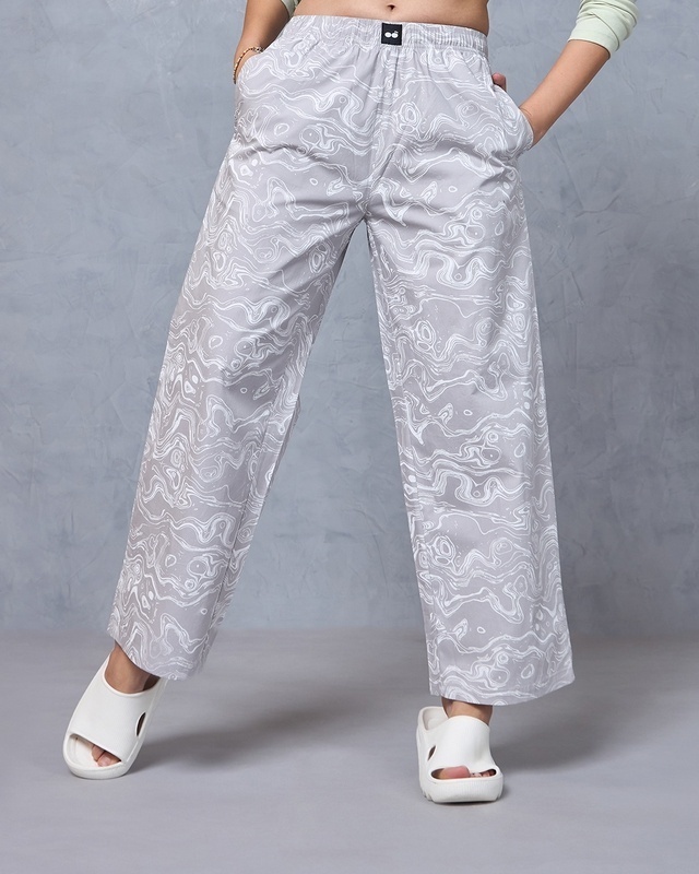 Shop Women's Grey All Over Printed Oversized Pyjamas-Front