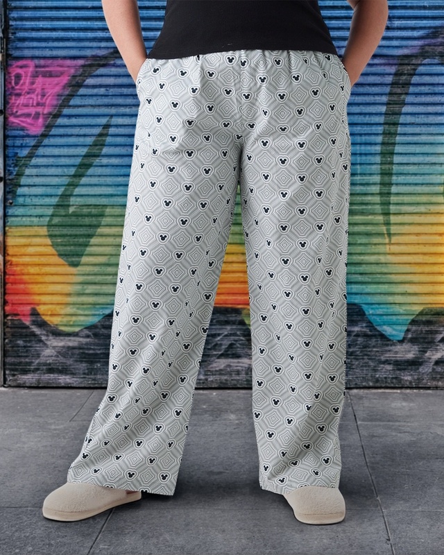 Shop Women's Grey All Over Printed Plus Size Wide Leg Pyjamas-Front