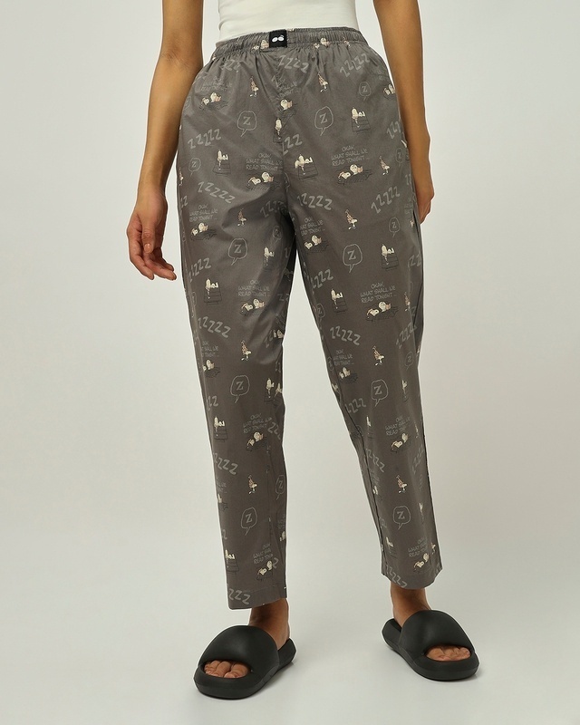 Shop Women's Grey All Over Printed Pyjamas-Front