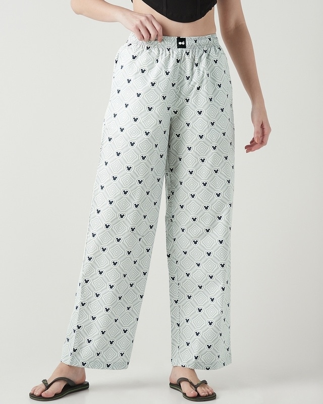 Shop Women's Grey All Over Printed Wide Leg Pyjamas-Front