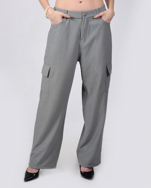 Shop Women's Grey Cargo Korean Pants-Front