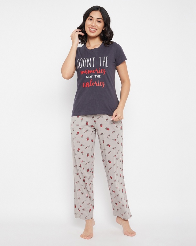 Shop Women's Grey Count The Memories T-shirt & Pyjamas Set-Front