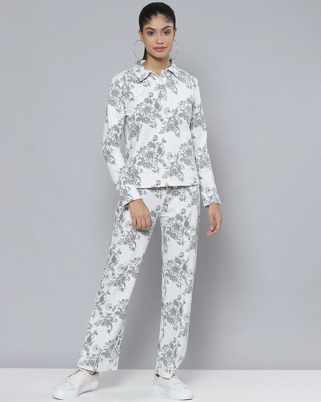 Shop Women's Grey Floral Print Co-ordinates-Front