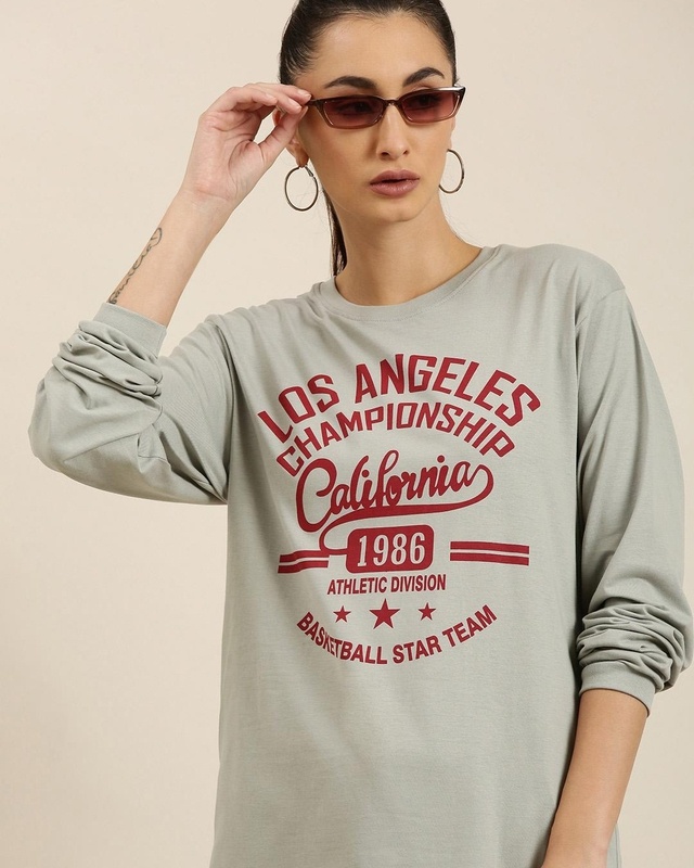 Shop Women's Grey Los Angeles Typography Oversized T-shirt-Front