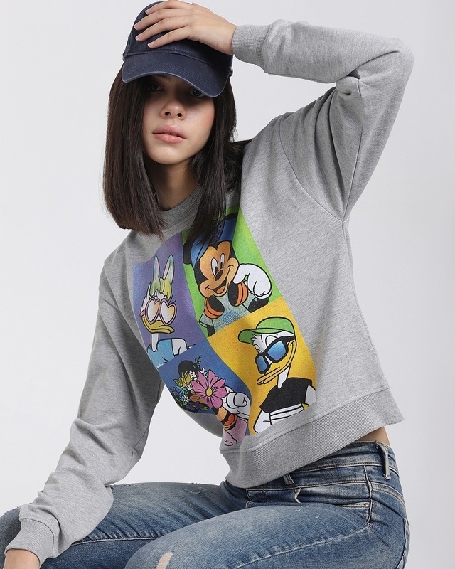 Shop Women's Grey Mickey Graphic Printed Sweatshirt-Front