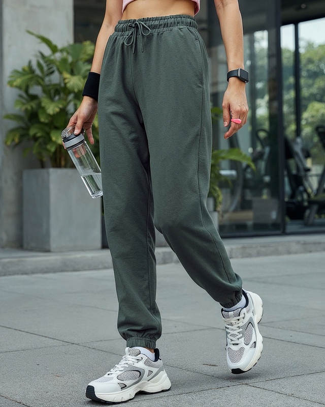 Shop Women's Grey Oversized Joggers-Front