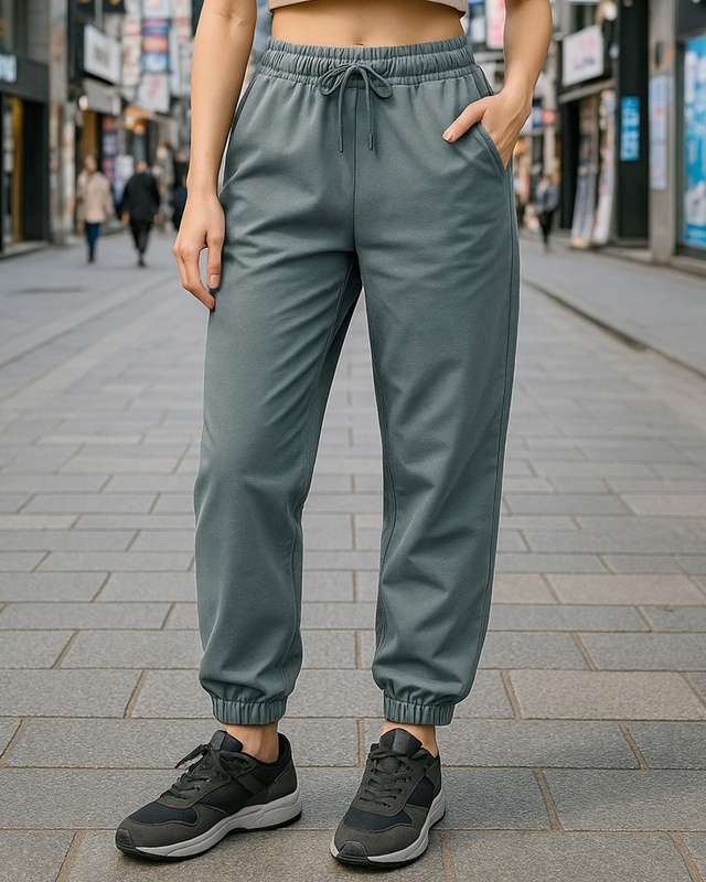 Shop Women's Grey Oversized Joggers-Front
