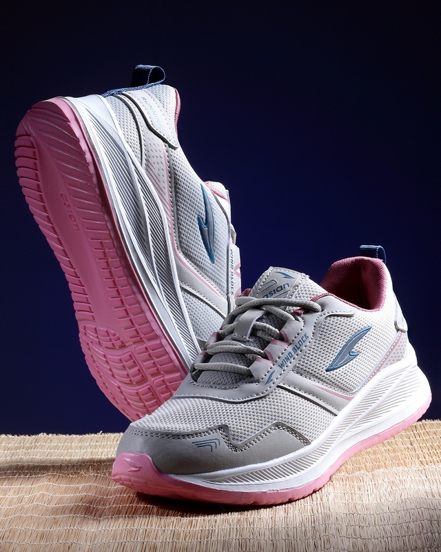 Shop Women's Grey & Pink Running Shoes-Front