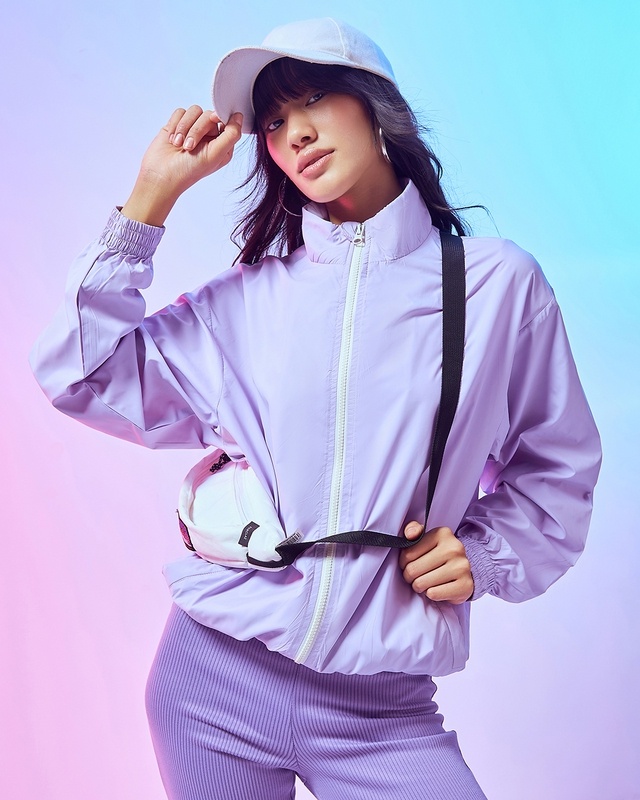 Shop Women's Purple Oversized Plus Size Jacket-Front