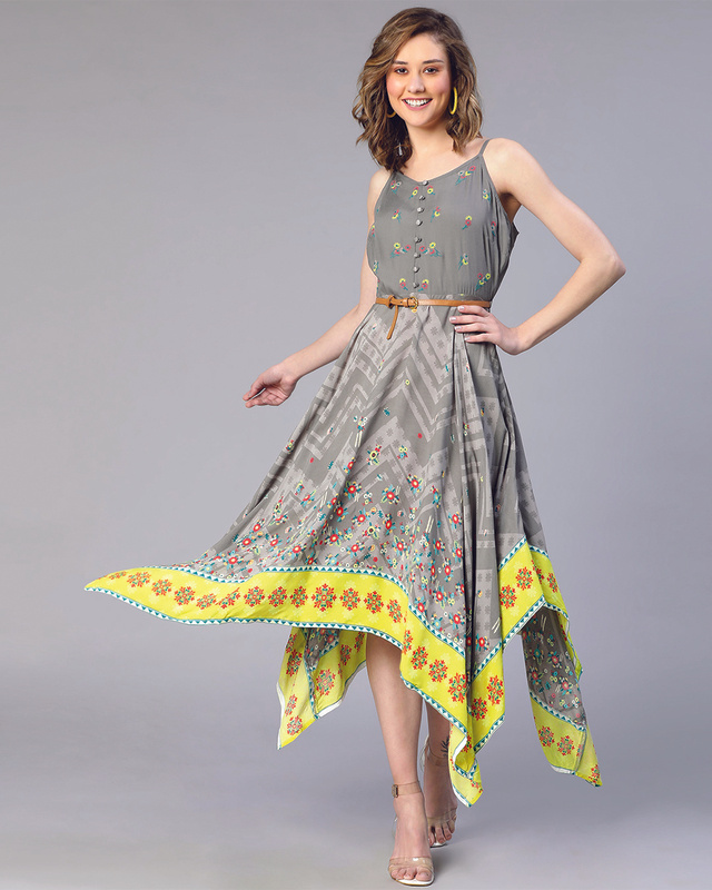 Women's Grey Printed Dress