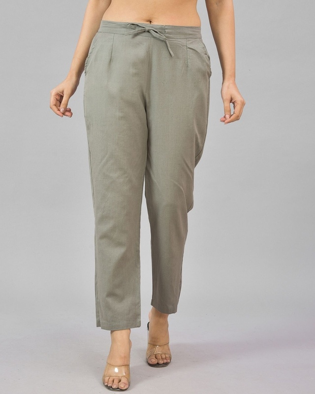 Shop Women's Grey Relaxed Fit Casual Pants-Front