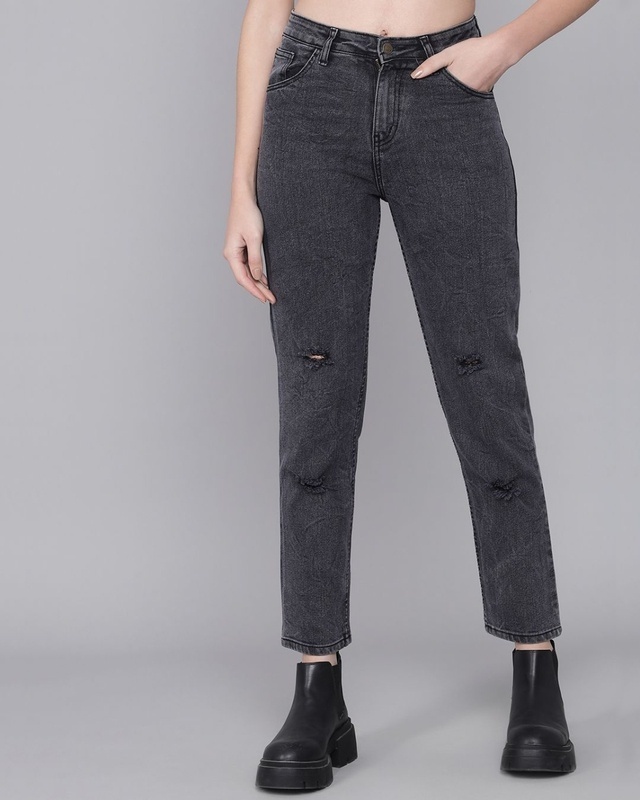 Shop Women's Grey Ripped Slim Fit Jeans-Front