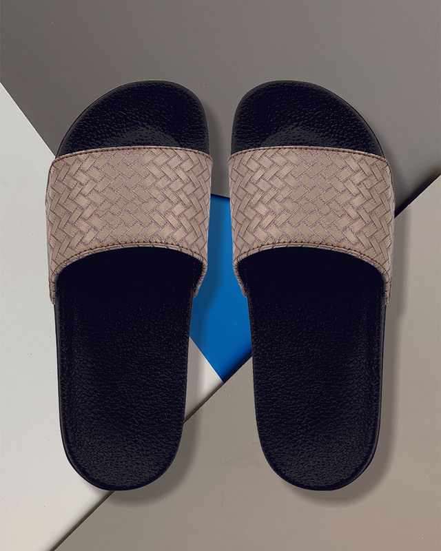 Shop Women's Grey Self Design Sliders-Front