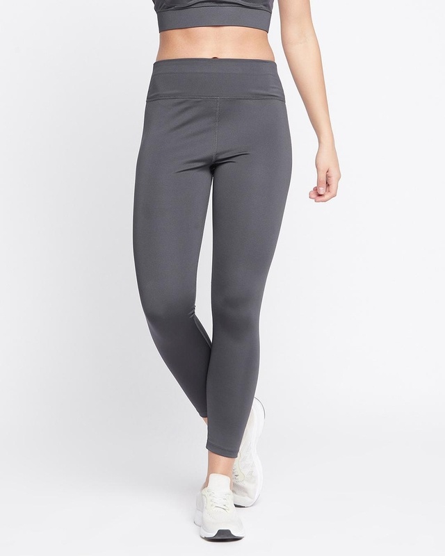 Shop Women's Grey Slim Fit Activewear Tights-Front