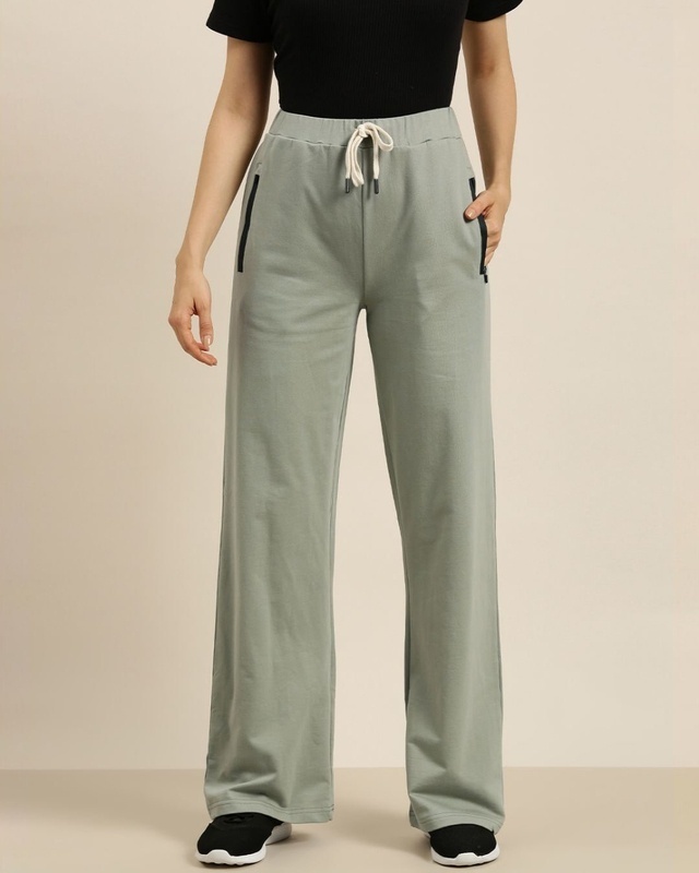 Shop Women's Grey Solid Wide Leg Pants-Front