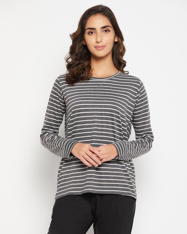 Shop Women's Grey Striped T-shirt-Front