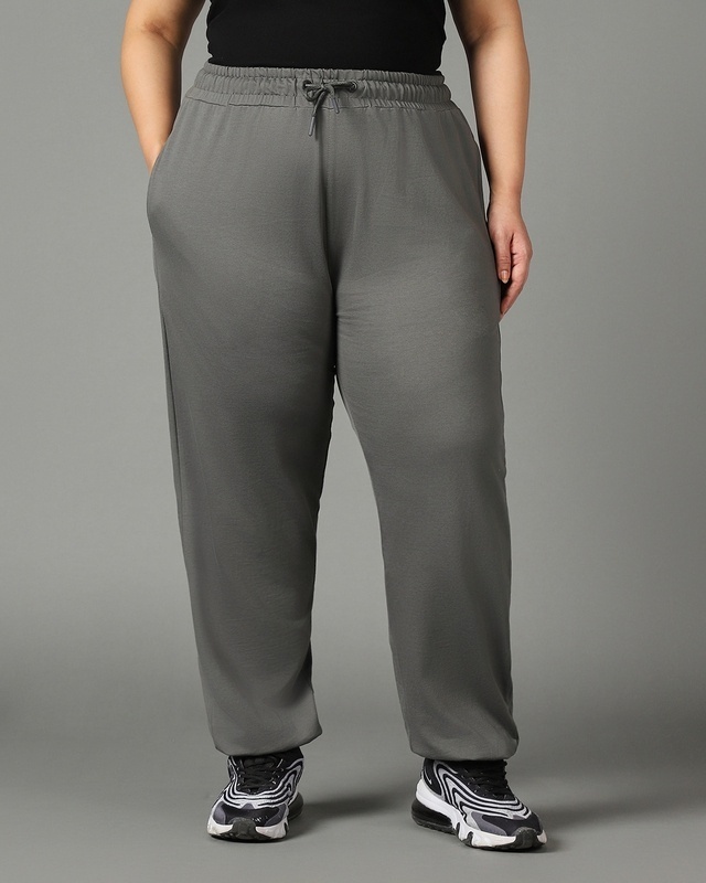 Shop Women's Grey Oversized Plus Size Joggers-Front