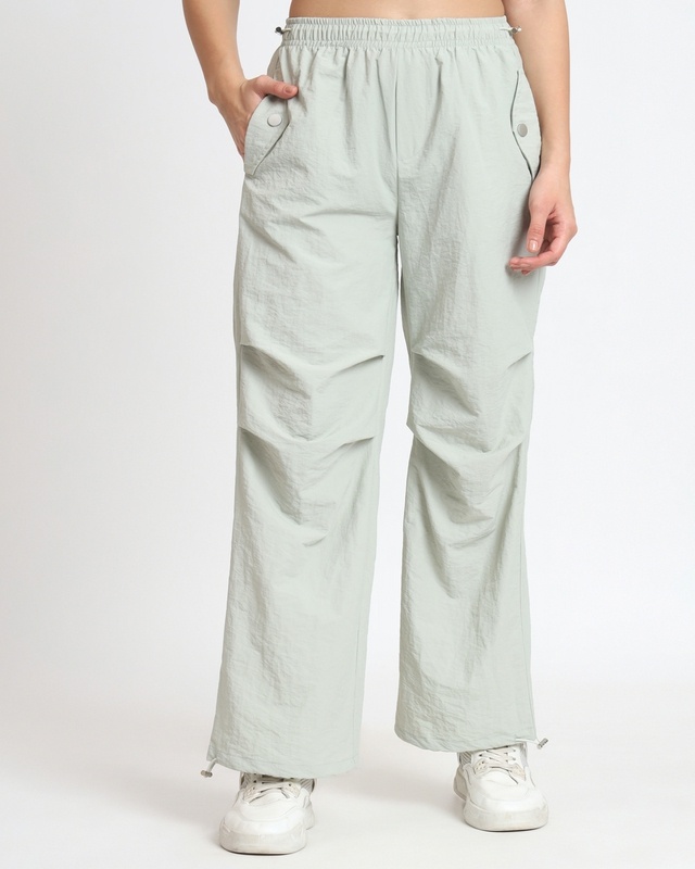 Shop Women's Light Grey Tapered Fit Parachute Pants-Front