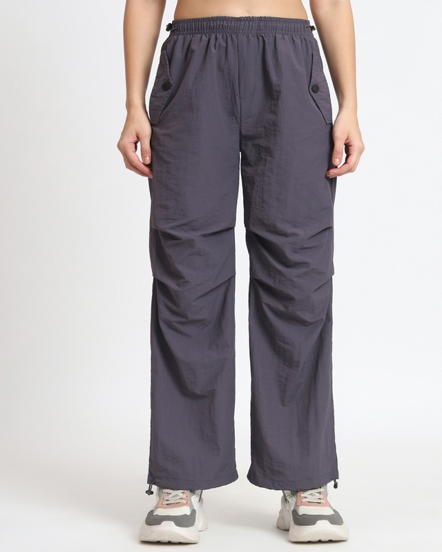 Shop Women's Dark Grey Tapered Fit Parachute Pants-Front