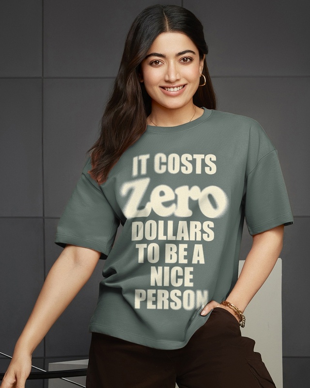 Women's Grey Zero Typography Oversized T-shirt
