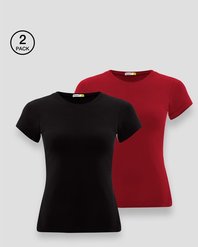 Shop Women's Half Sleeve T-Shirt Combo Red-Black-Front